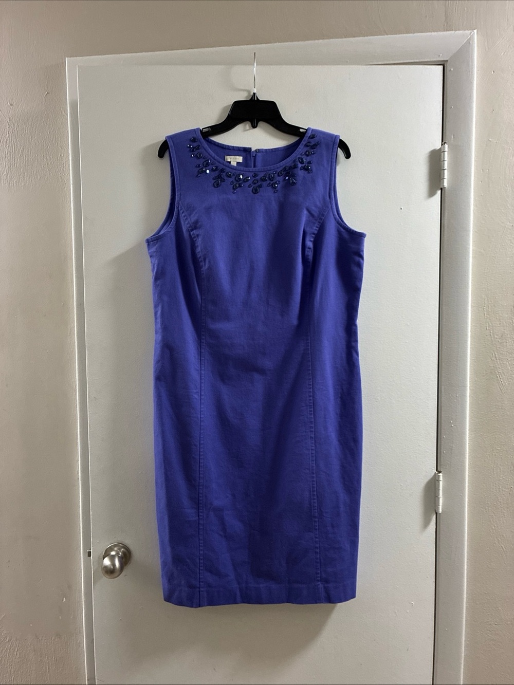 Talbots Purple Sleeveless Beaded Neck Sheath Dress